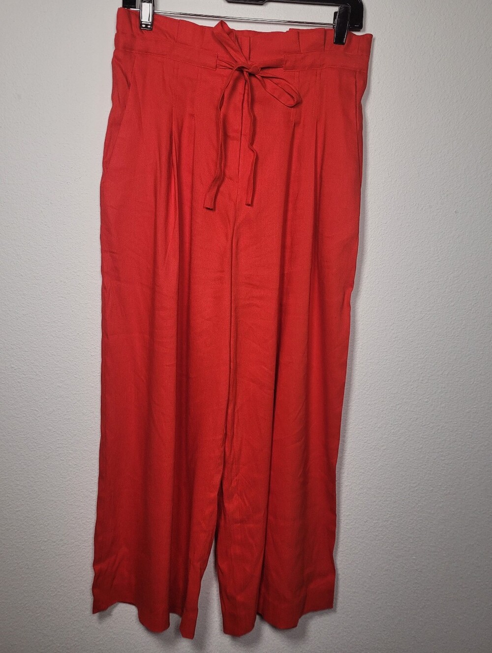 Antonio Melani Red Linen Blend Belted Wide Leg Pants Paperbag Waist Sz 6 Resort